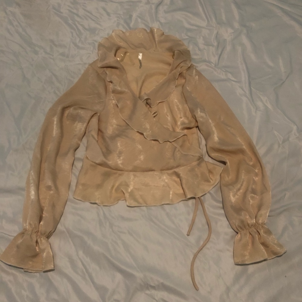 Satin cream tie string blouse